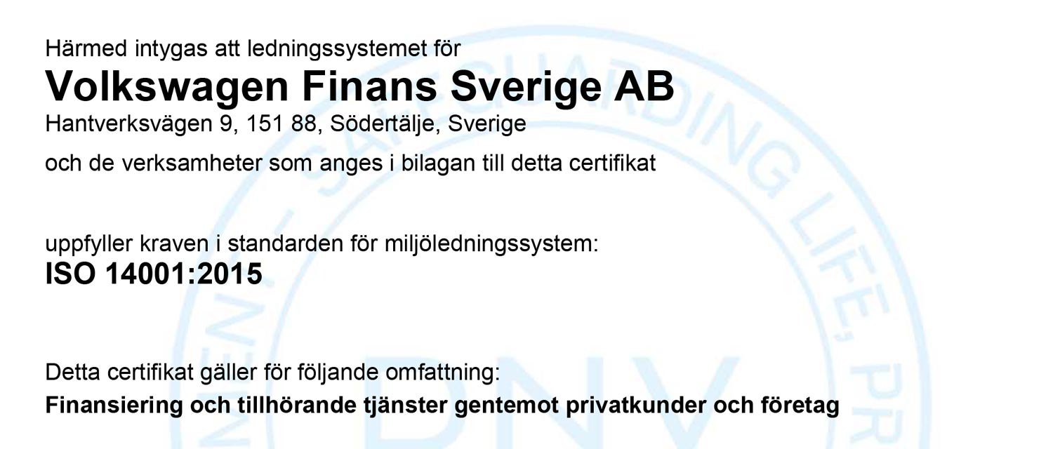  ISO-certifikat VFS & VSS
